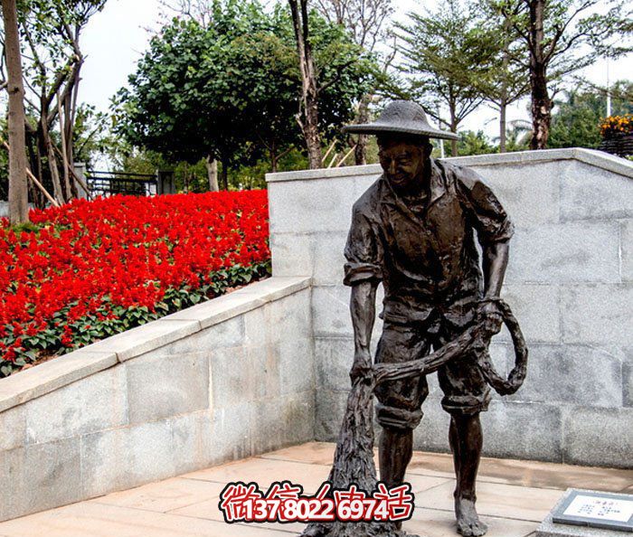 仿真捕魚人撒網裝飾公園景觀銅雕塑