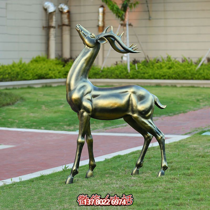 草坪裝飾不銹鋼仿銅抬頭鹿雕塑