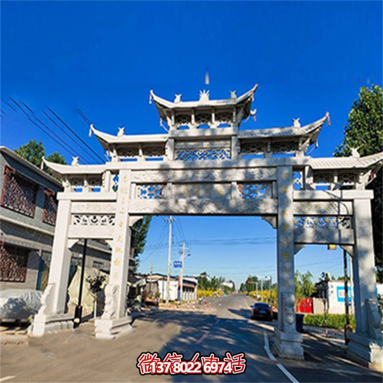 三間四柱多層門樓城鎮道路石牌坊