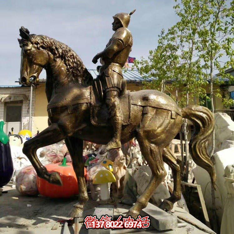 公園廣場擺放玻璃鋼仿銅古代騎馬將軍人物雕塑